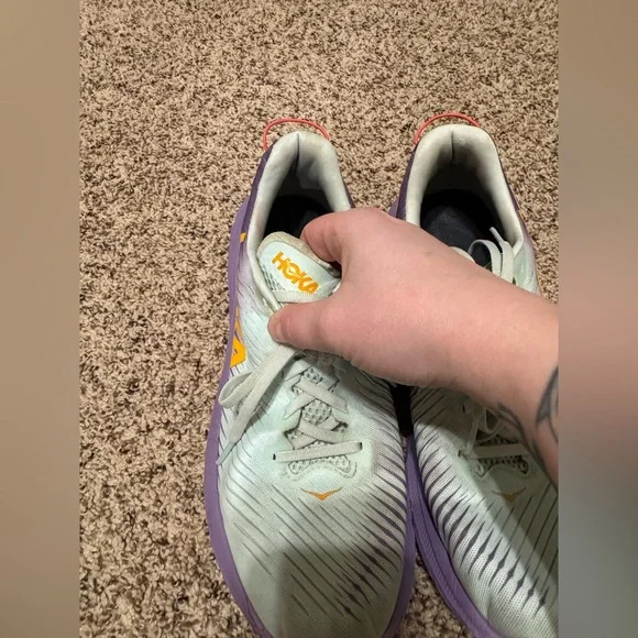 Hoka Sneakers in Light blue and Purple with Orange Logo size 11B - Picture 3 of 8